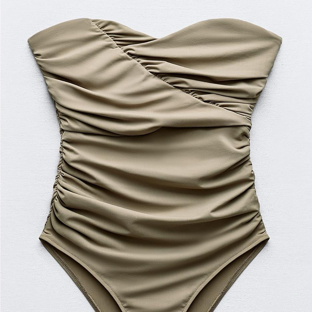Zara Ruched khaki bodysuit